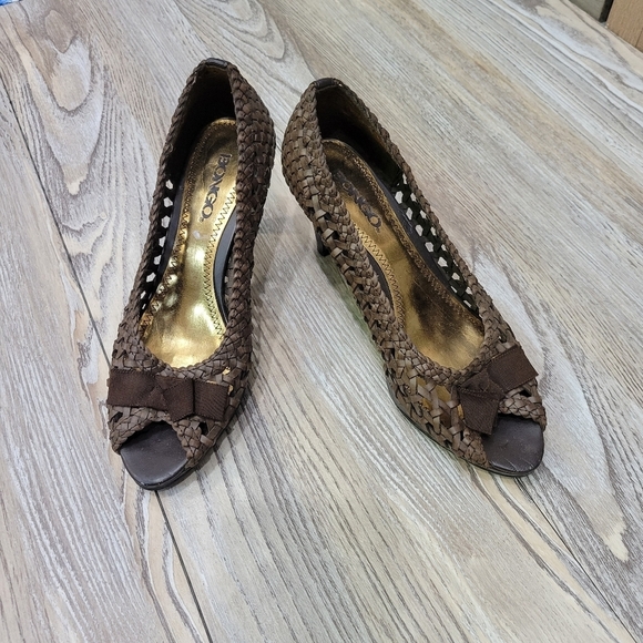 Bongo Woven Leather Heels Size 6.5 Brown - Picture 7 of 10